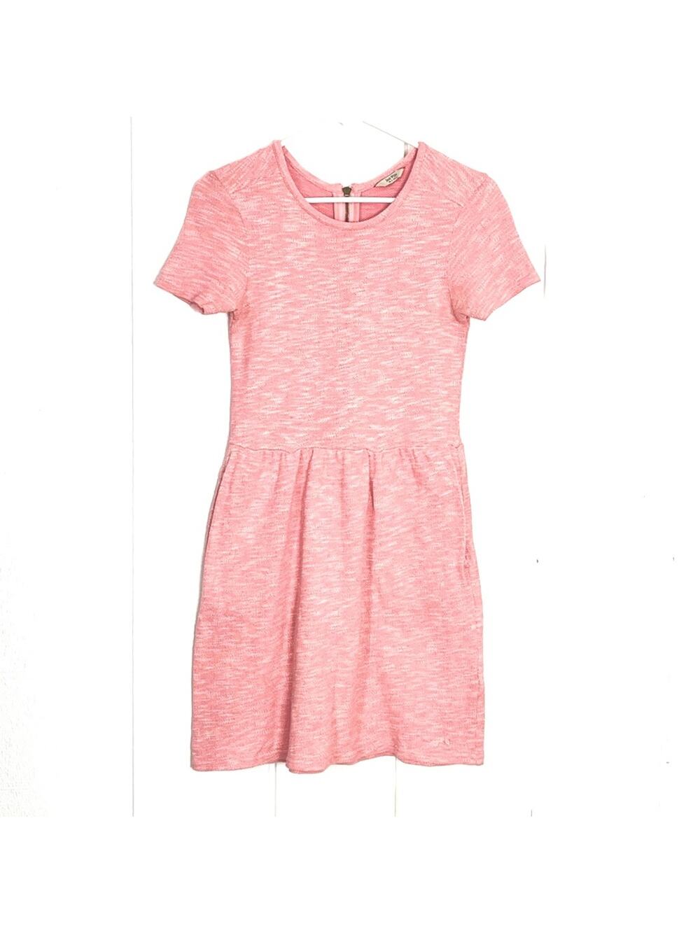 Jack Wills Pink Knit Dress Back Drop Waist Short Sleeves Pockets Size 2 Comfy
